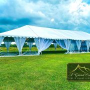 White Top Frame Tent with Clear Walls and Leg Drapes