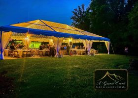 Clear Top Structure Tent with Twinkle Lighting and Leg Drapes