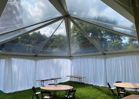 Clear Top Tent with White Taffeta Wall Drape