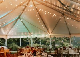 WHITE STRUCTURE TENT - SWAGGED EDISON LIGHTS