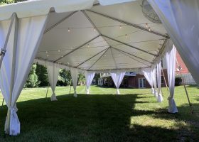 White Top Tent with Bistro Zig Zag and Leg Drapes