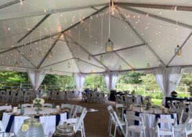 White Top Tent with Bistro Swag and Lanterns